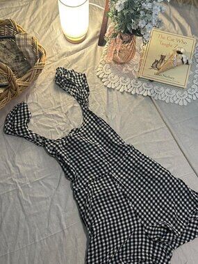 Collection Pimkie Black & White Gingham Romper | Back Tie Ruffle Strap